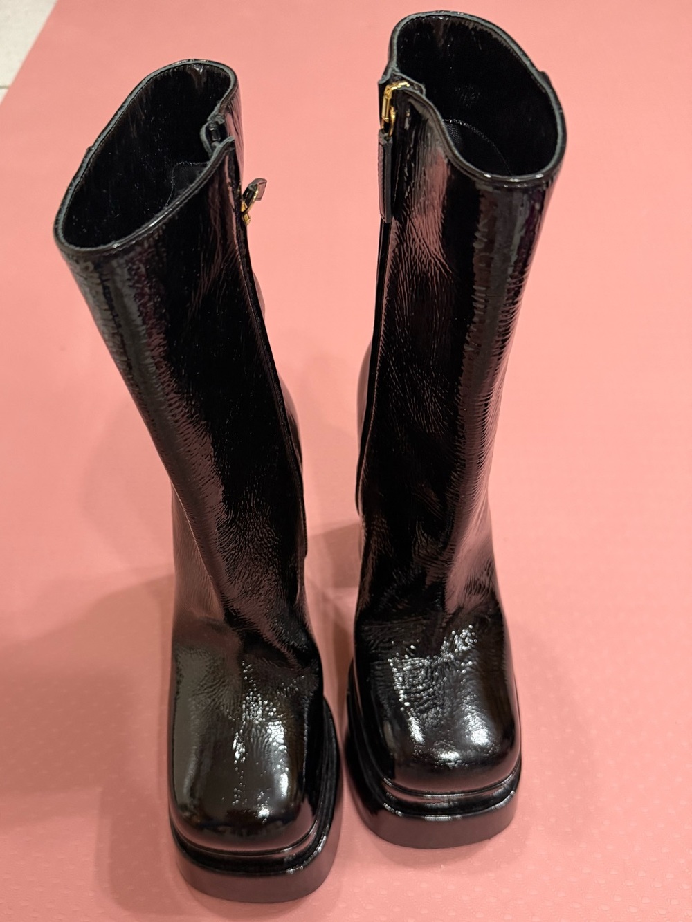 Versace Medusa Aevitas Black Patent Leather Platform Booties